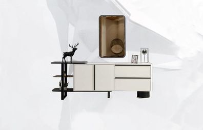 Schrank Sideboard mit Spiegel Anrichte Garnitur Modern Kommode Weiß