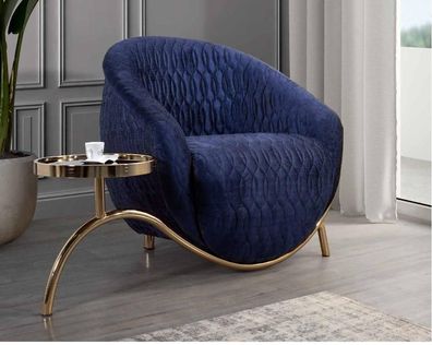 Blauer Relax Sessel Designer Einsitzer Beistelltisch Luxuriöses Design