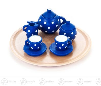 Spielzeug Mini-Teeservice rund, blau (10) H=ca 2,5 cm NEU Erzgebirge
