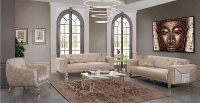 Komplette Beige Sitzgarnitur Wohnzimmer Sofas Luxus Sessel Couchtisch