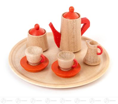 Spielzeug Mini-Kaffeeservice rund, natur (10) H=ca 3,5 cm NEU Erzgebirge