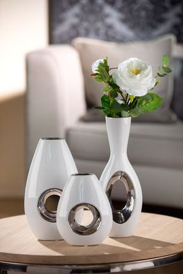 GILDE Vase, "Tonda", Keramik, weiß, , L. 8,5 cm, B. 14,5 cm, H. 24,5 cm 47280