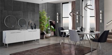 Grau-Weiße Esszimmer Möbel Kommode Esstisch Luxuriöse Polsterstühle