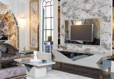 Moderne Weiße Wohnwand Garnitur Designer TV-Sideboard Luxus TV-Rahmen