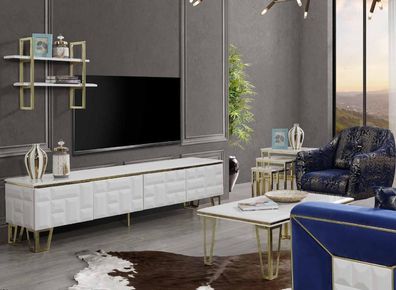 Stilvolle Wohnwand Garnitur Designer Edelstahl Regal Moderner TV-Schrank