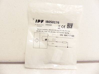 IPF IB050176 Sensor Induktiv - M5 x 0.5 M8 Stecker SN MK117188 - ungebraucht!