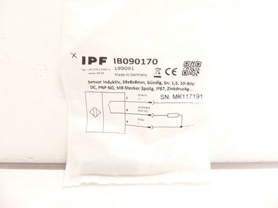 IPF IB090170 Sensor Induktiv - M5 x 0.5 M8 Stecker SN MK117191 - ungebraucht!