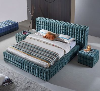 Luxuriöses Türkis Schlafzimmer Bett Designer Doppelbett Holzgestell Neu