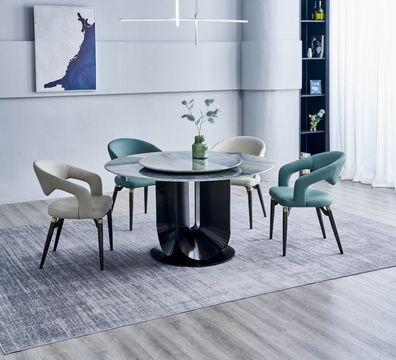 Designer Essgruppe Luxus Runder Esstisch 6x Stühle Stilvolle Sitzgruppe
