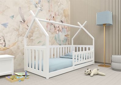 Hausbett Kinderbett DELA 200x90cm Kiefer Massiv Weiß inkl. Rollrost