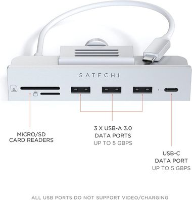 Satechi USB-C Clamp Hub USB-Dockingstation für 24 Zoll iMac silber