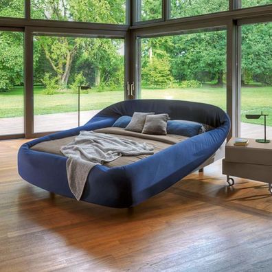 Blaues Halbrundes Doppelbett Designer Betten Schlafzimmer Luxus Möbel