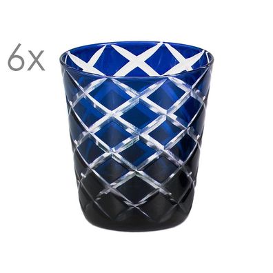 EDZARD 6er Set Kristallgläser Dio, blau, handgeschliffenes Glas , Höhe 10 cm,