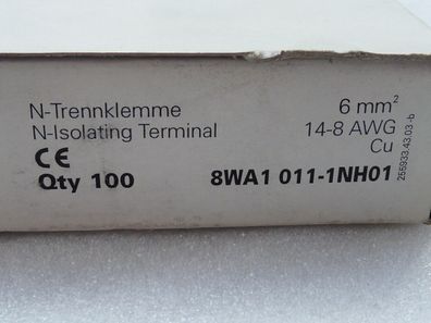 Siemens 8WA1 011-1NH01 Trennklemme 6 mm2 ungebraucht