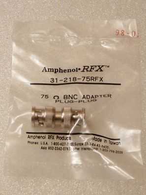 Amphenol 75 Ohm BNC Adapter Plug-Plug 31-218-75RFX, ungebraucht