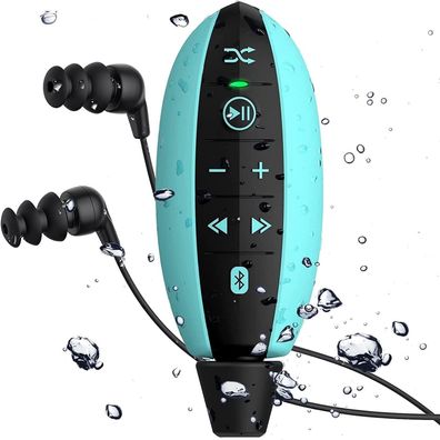 AGPTEK IPX8 Wasserdichter Bluetooth-MP3-Player mit Clip 8GB Sport Schwimmen Blau