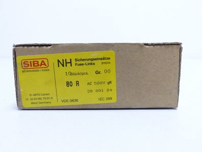 Siba 80A Sicherungseinsätze NH 00 500V VPE 4 Stk - ungebraucht! -