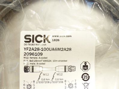 Sick YF2A28-100UA6M2A28 Steckverbinder und Leitungen SN:2096109 10M - ungebrauc