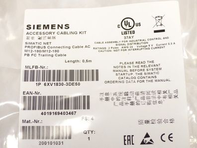 Siemens 6XV1830-3DE50 Accessory Cabling Kit M12-180/ M12-180 - ungebraucht! -