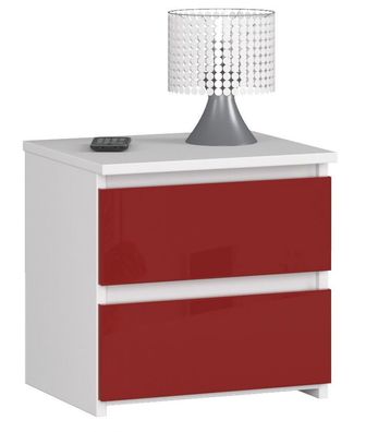 Nachttisch AKORD CL2 Weiß mit 2 Schubladen Front Rot Glanz B40 x H40 x T35 cm