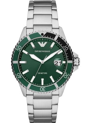 Emporio Armani AR11338 Mario Diver 42mm Uhr Grün Herrenuhr NEU