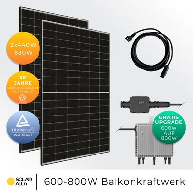 880Wp/800W Balkonkraftwerk, Bifaziale Glas-Glas Module JA Solar, Steckerfertig ...