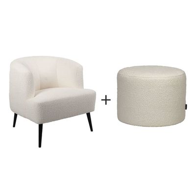 Bronx71 Bouclé Sessel und Hocker Nora modern weiß