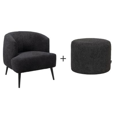 Bronx71 Bouclé Sessel und Hocker Nora modern schwarz