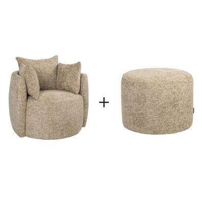 Bronx71 Sessel Ruby und poef Feline Chenille taupe