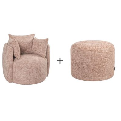 Bronx71 Sessel Ruby und Hocker Feline Chenille rosa