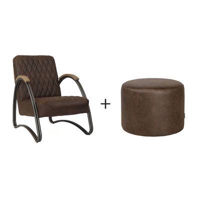 Bronx71 Ledersessel Ivy und Hocker Kyla Industrial Design braun