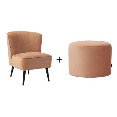 Bronx71 Samt Sessel Lyla und Samt Hocker Anna modern rosa