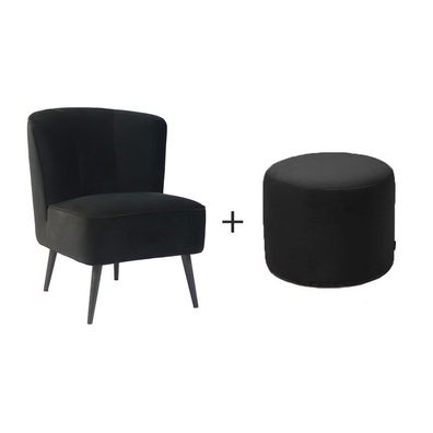 Bronx71 Samt Sessel Lyla und Samt Hocker Anna modern schwarz