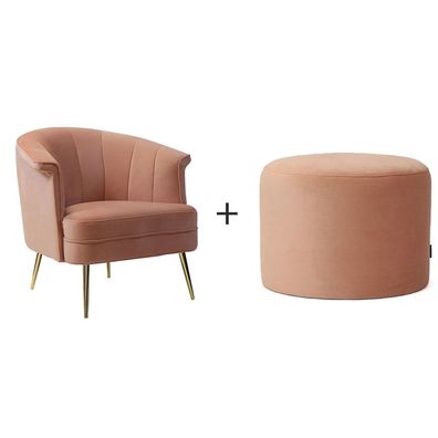 Bronx71 Samt Sessel Amy und Hocker Anna modern rosa