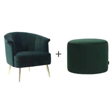 Bronx71 Samt Sessel Amy und Samt Hocker Anna modern grün