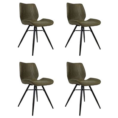 Bronx71 Esszimmerstuhl Leder Barrel olivgrün - 4er Set