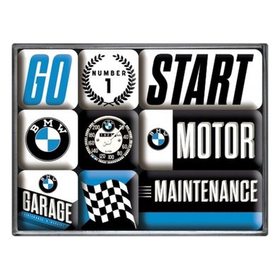 BMW Motor 9tlg. Pinnwand Kühlschrank Magnet-Set Logo Tacho Geschenkbox