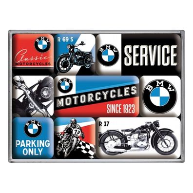 BMW Motorrad 9tlg. Pinnwand Kühlschrank Magnet-Set Logo Tacho Geschenkbox