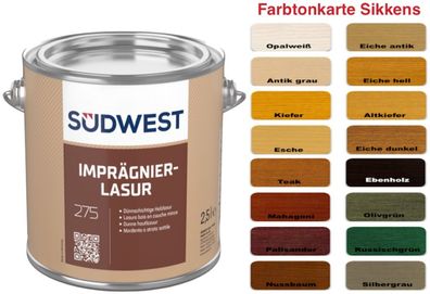 Südwest Imprägnier-Lasur - Holzlasur Holzschutzlasur - Farbtöne Sikkens HLS