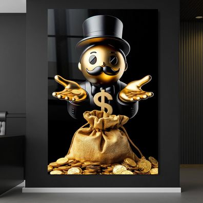 Wandbild Monopoly Man Geld Dollar Goldene Leinwand , Acrylglas oder Poster