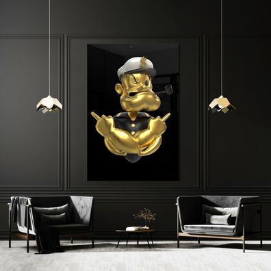 Wandbild Popeye Dollar Geld Goldene Acrylglas , Leinwand oder Poster Deko