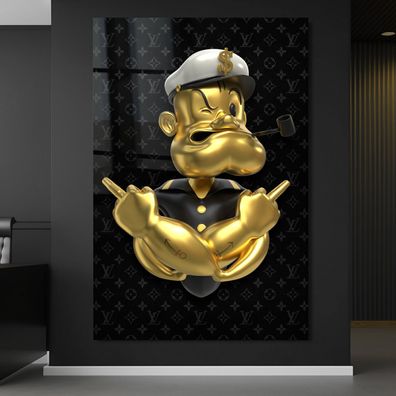 Wandbild Popeye Dollar Louis Luxus Marke Goldene Acrylglas Leinwand oder Poster Deko