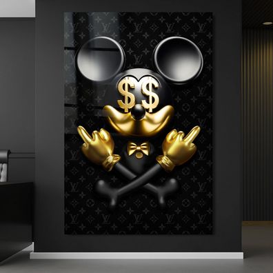 Wandbild Mickey Mouse Dollar Luxus Marke Louis V Goldene Acrylglas Leinwand , Poster