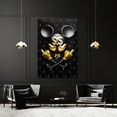 Wandbild Mickey Mouse Dollar Luxus Goldene Leinwand , Acrylglas , Poster Dekoration