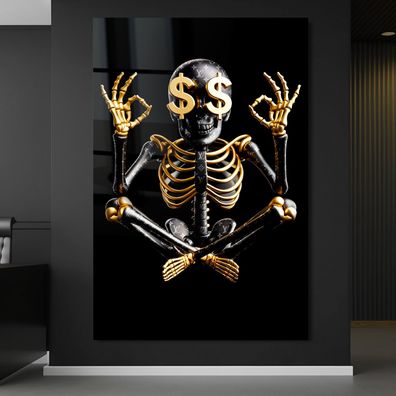 Wandbild Goldene Skeleton Dollar Luxus Louis V Marke Poster , Acrylglas , Leinwand
