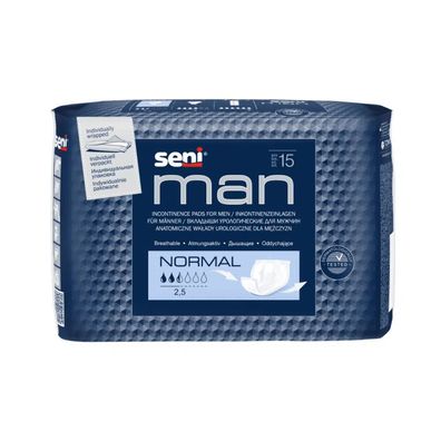Seni Man Normal Inkontinenzeinlage für Männer - 15 Stück | Packung (15 Stück)