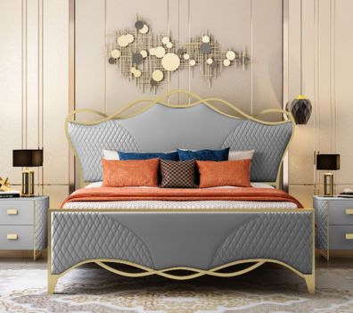 Stilvolles Schlafzimmer Bett Designer Kunstleder Doppelbett Holzgestell