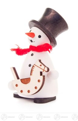 Weihnachtliche Miniatur Schneemann mit Schaukelpferd BxHxT 4 cmx8 cmx3 cm NEU