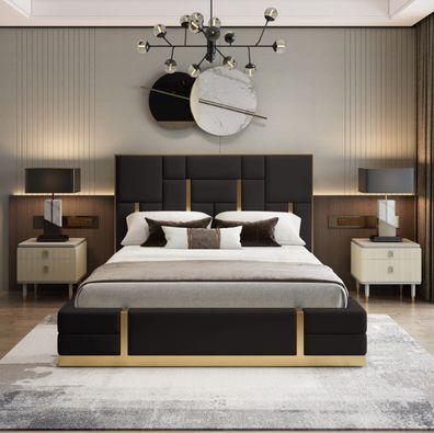 Schwarzer Schlafzimmer Bett Designer Holz Doppelbett Luxus Edelstahlbett