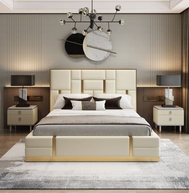 Weißes Doppelbett Schlafzimmer Luxus Holzgestell Designer Edelstahlbett